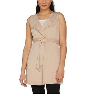 Lisa Rinna Collection French Terry Duster Vest Size XS Belted Oatmeal A288525